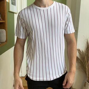 TOPMAN Maroon Red & White Pinstripe T Shirt sz L